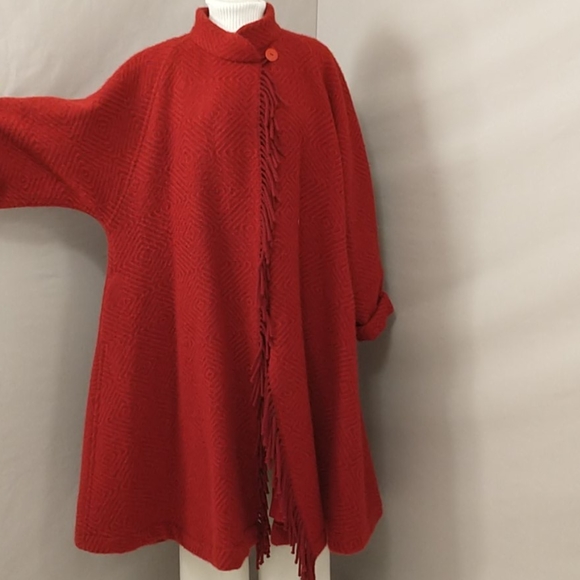 Red Swing Artisan Handmade Blanket Coat Long Wool a+ Statement Coat Quality OOAK - Picture 3 of 12